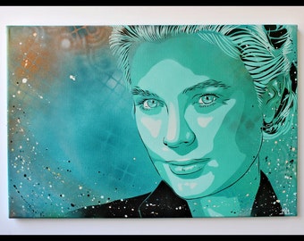 Princess Grace Kelly - Portrait on canvas. Size : 60 x 40 cm. Hand made painting using stencils and acrylic spray paint