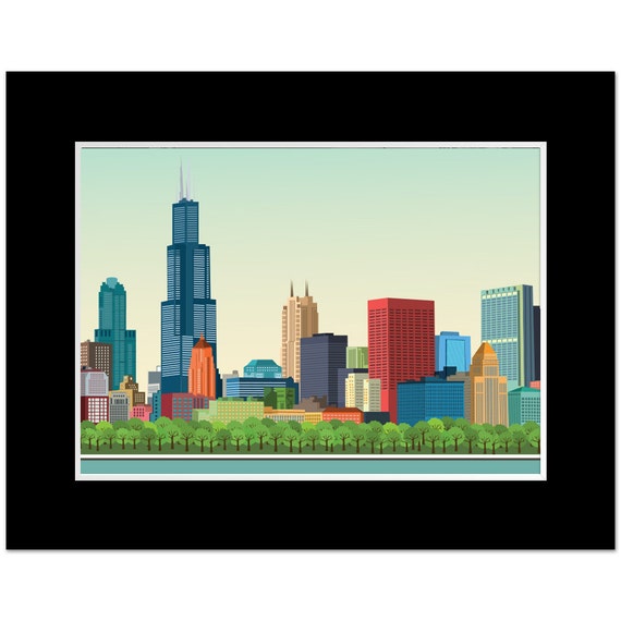 Items similar to Chicago Skyline Art Illustration on Etsy