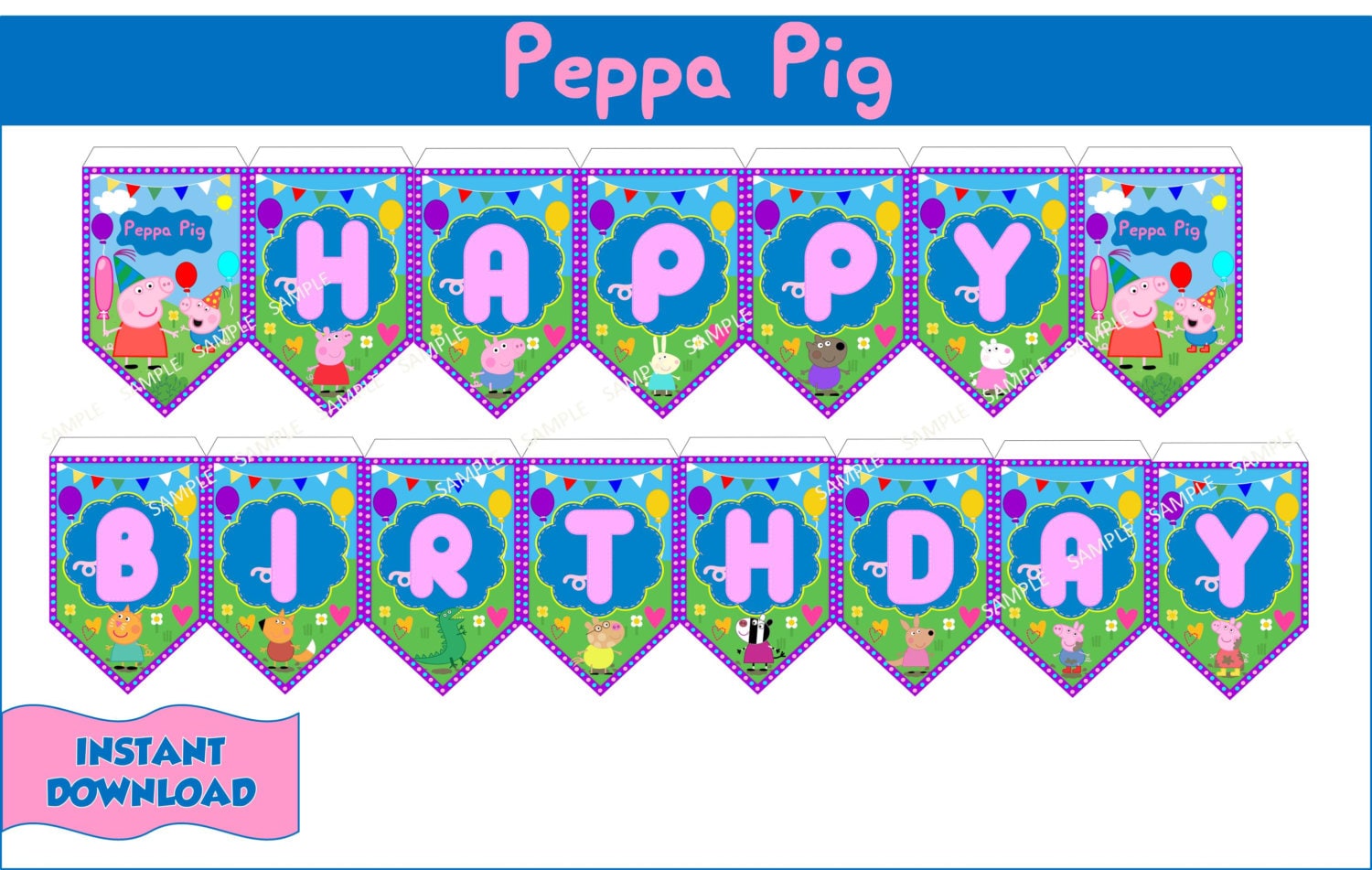 PEPPA PIG Birthday Banner Peppa Pig Banner by CutePartyFairy