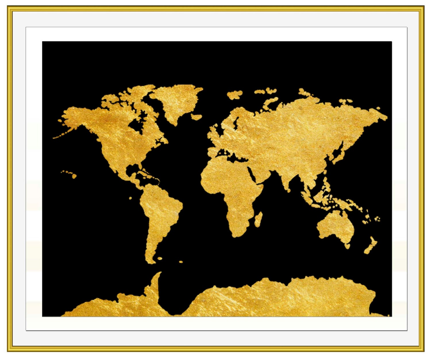 World Map Gold Black And Gold World Map By Roseandelaine On Etsy