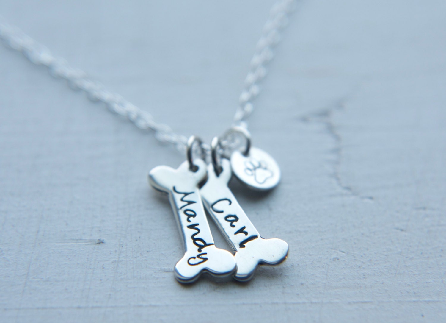 Sterling Silver Dog Bone Two Charm Necklace Personalized