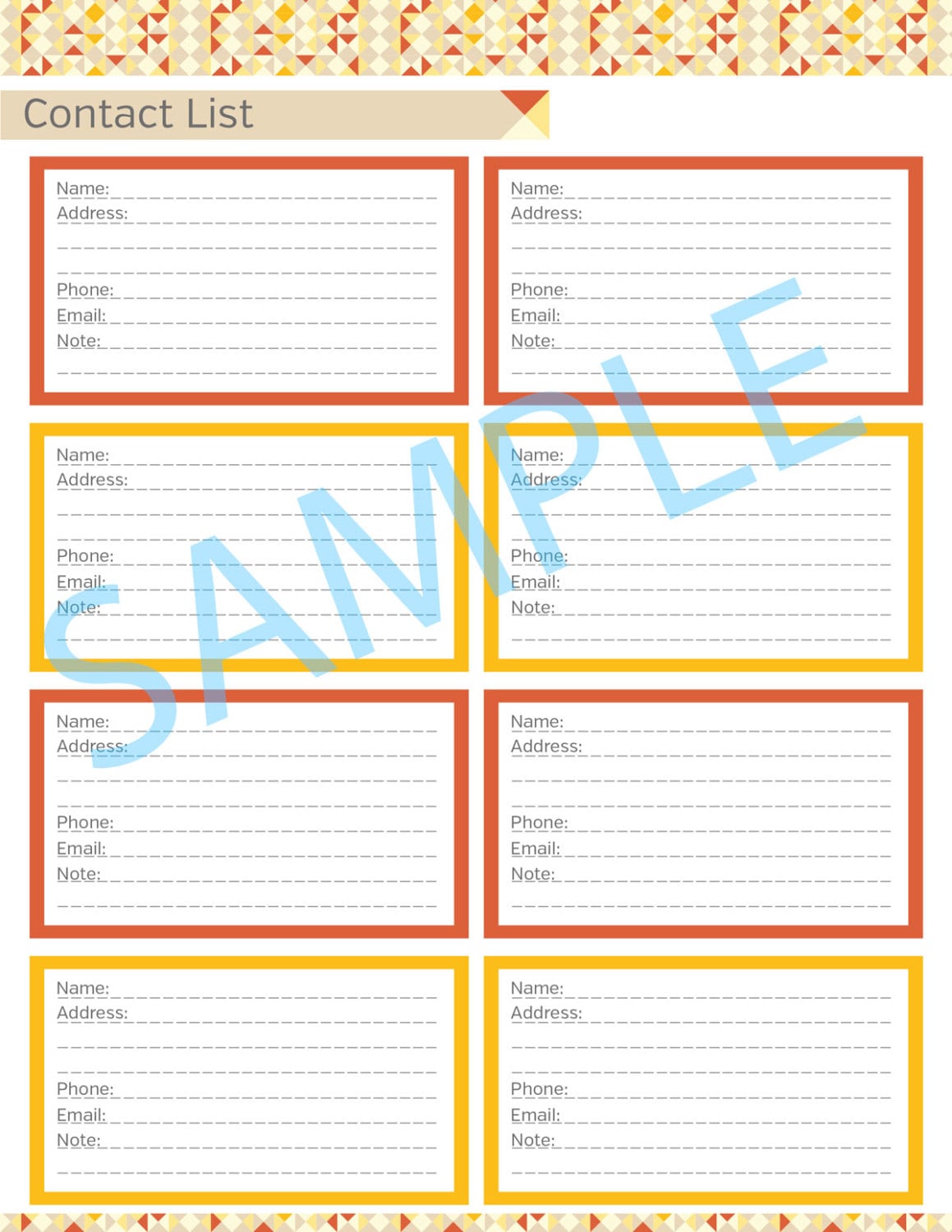 Contact List Editable Contact List PRINTABLE Contact