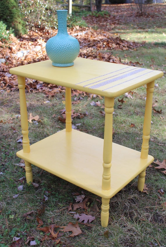 Yellow End Table with Glitter Striped Accents
