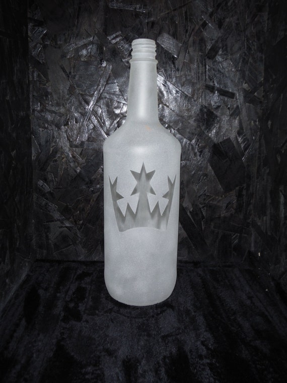 Crown etched glass bottle by GoodOldRust on Etsy
