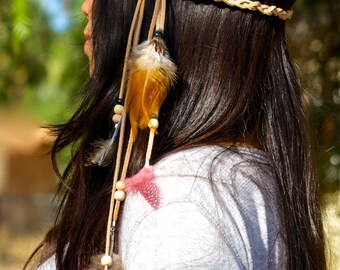 Feather headband, Boho Headband,handmade feather head piece, native american indian headdress, boho hippie tribal jewelry, Gift, For Her