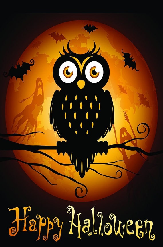 Spooky Night Owl  Halloween  Canvas Banner 12x18