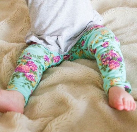 Turquoise Floral Baby Leggings Baby Boy Leggings Baby Girl