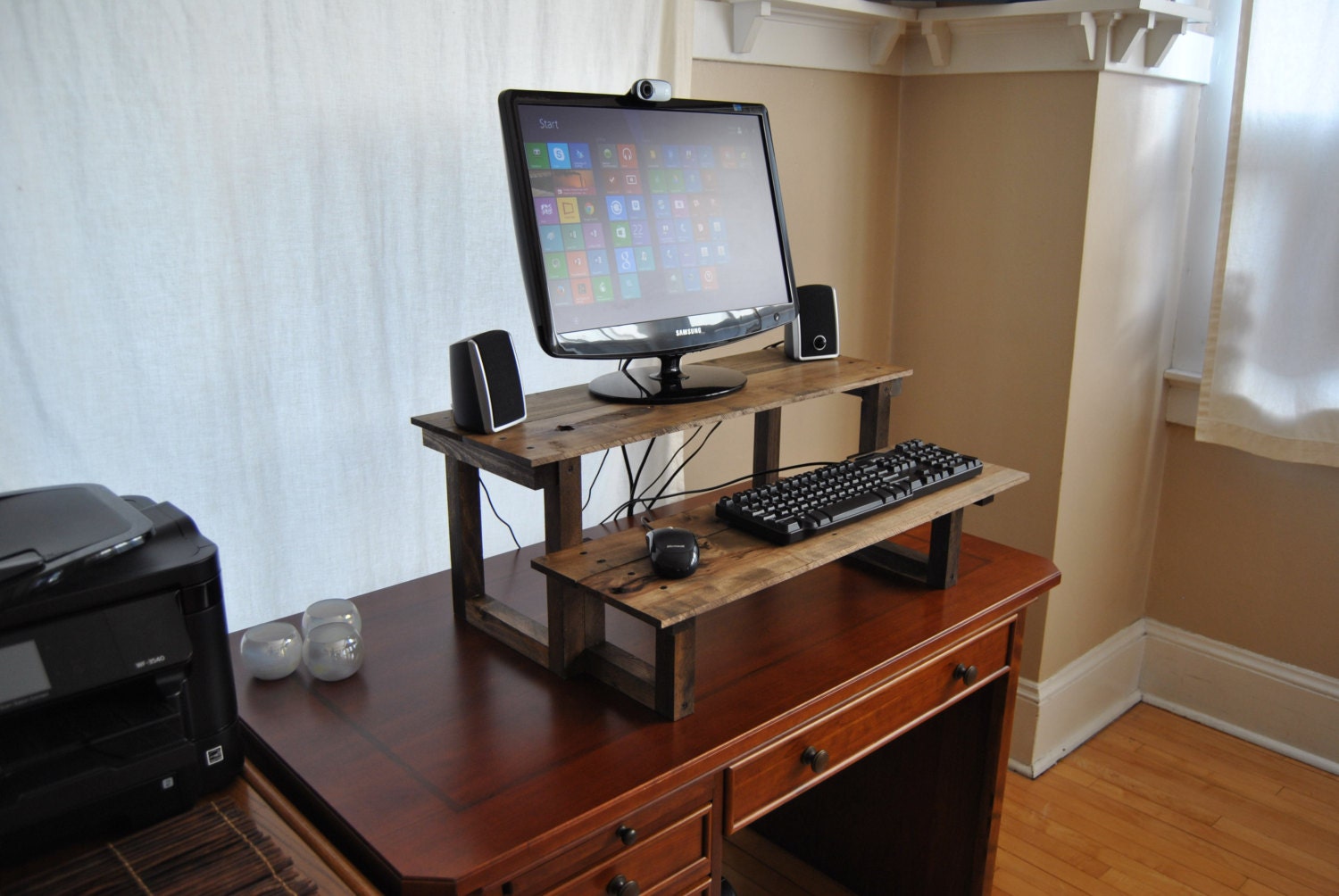 Standing Computer Desk, Reclaimed – Recycled Oak and Pine, Dark 