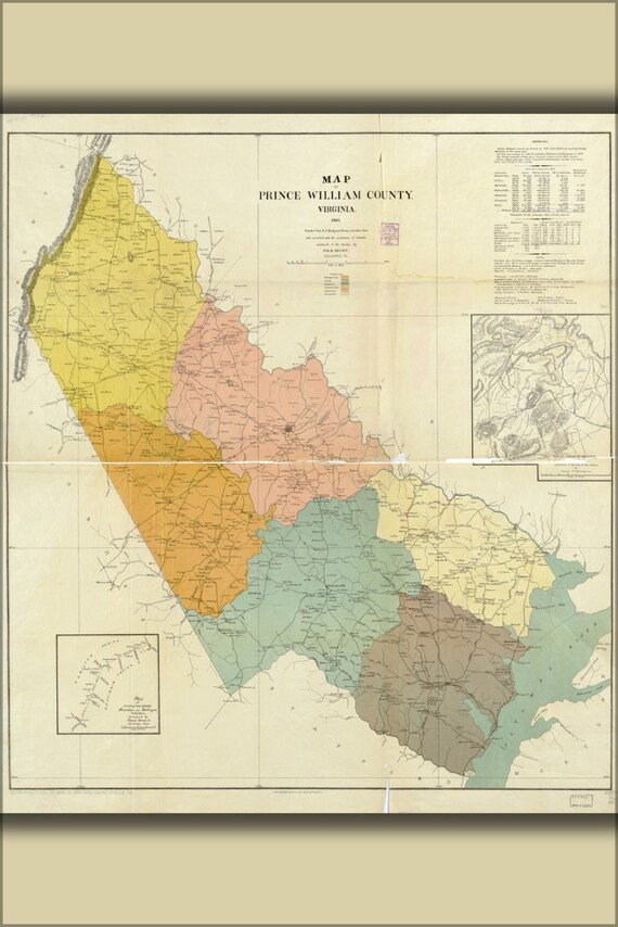 24x36 Poster Map Of Prince William County Virginia 1901