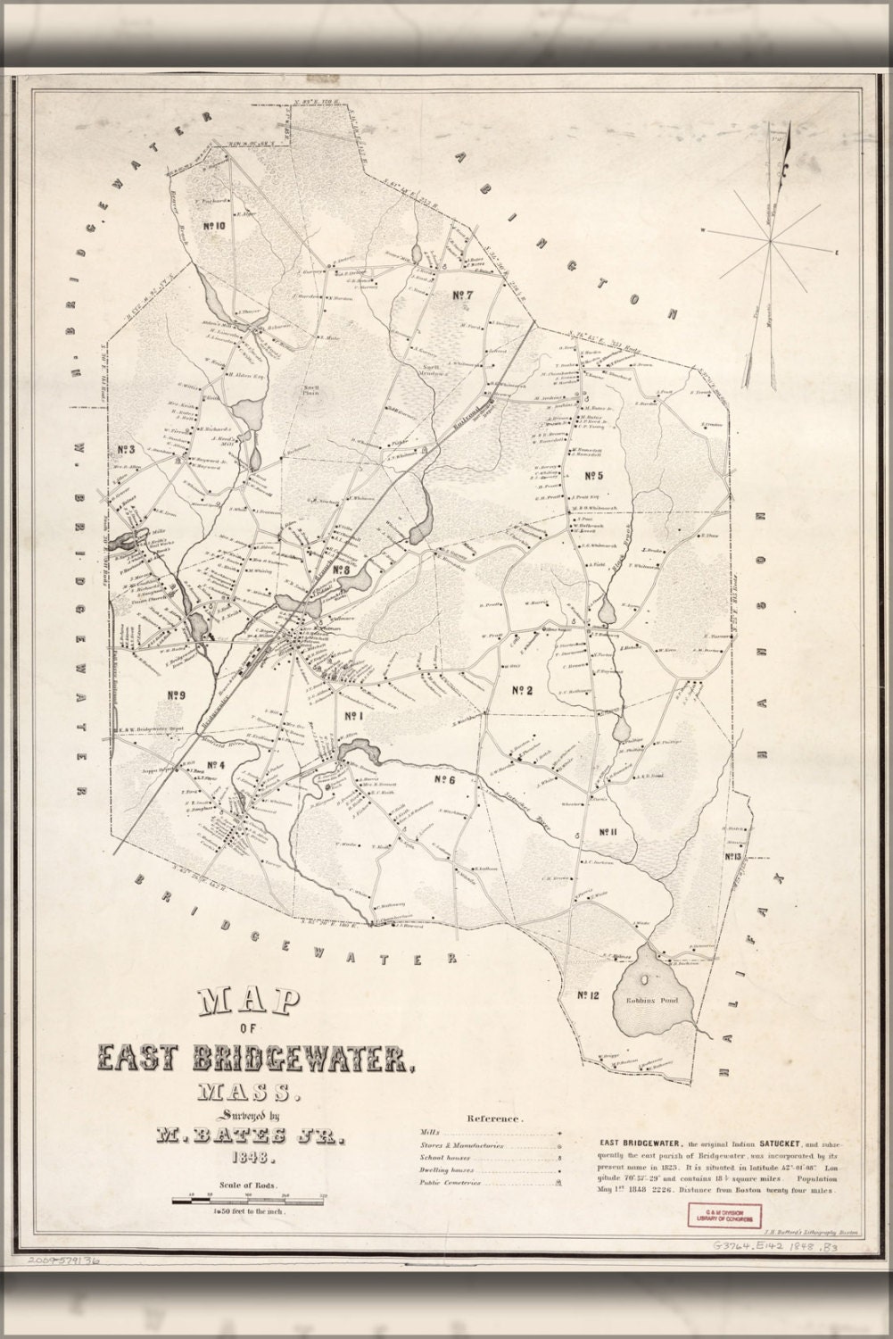 24x36 Poster Map Of East Bridgewater Massachusetts 1848