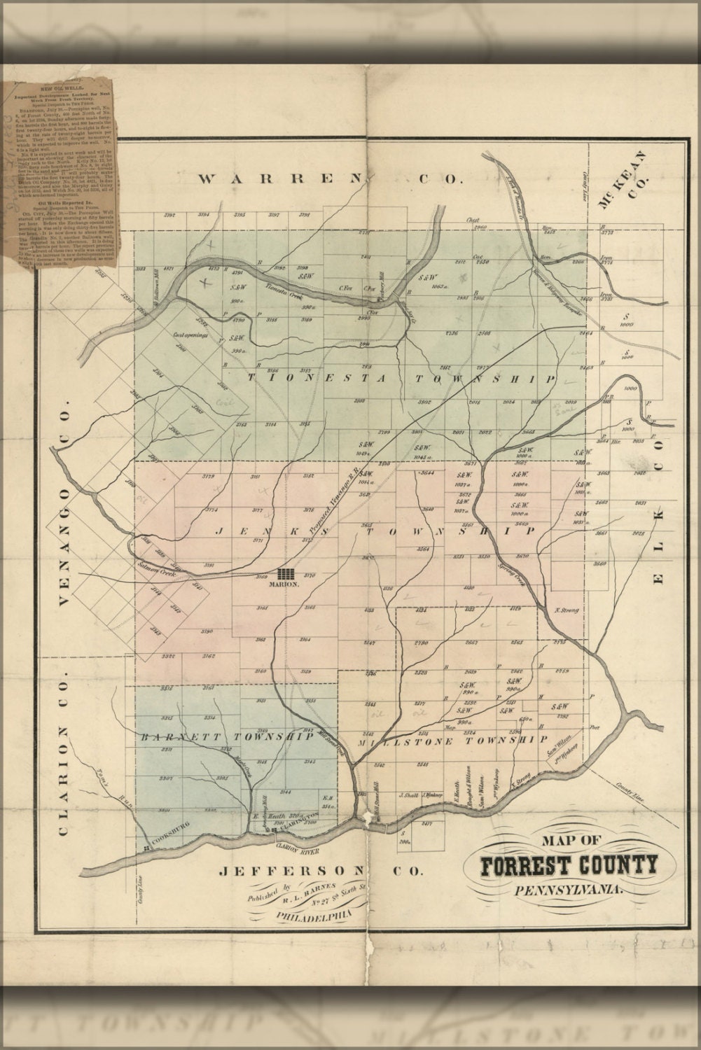 24x36 Poster Map Of Forest County Pennsylvania 1858