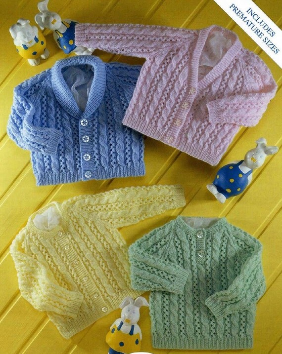 Knit Baby Cabled Cardigan Sweater V-neck and Round neck cable