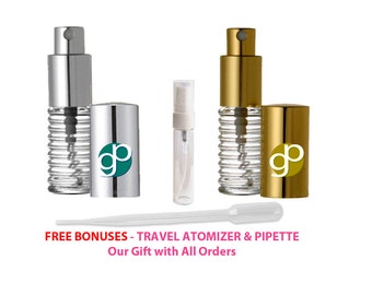 Spiral Spray Glass Perfume Bottles, 7.5ml Gold or Silver Atomizer and Cap, Perfume Decanter, New Empty Refillable, Holds 1/4 oz Perfume