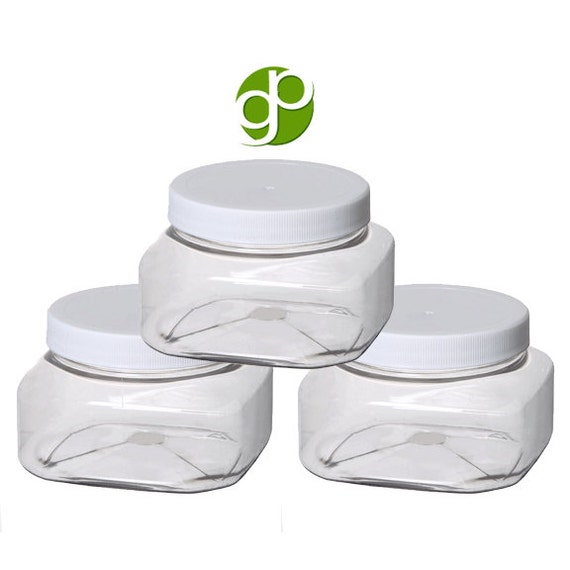 4 Oz. Clear Square Plastic PET BPA Free Jar w/ White Plastic