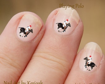 Polo Pony Nail Art, Equine Nail Art Stickers, fingernail stickers, horse and rider, Polo sport, polo pony and rider nail art, decals