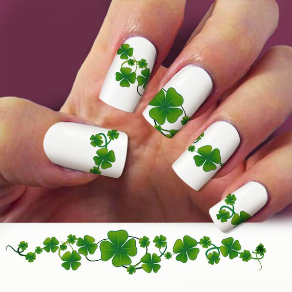 Items similar to Four Leaf Clover nail decal, Clover nail art, 4 STRIP ...