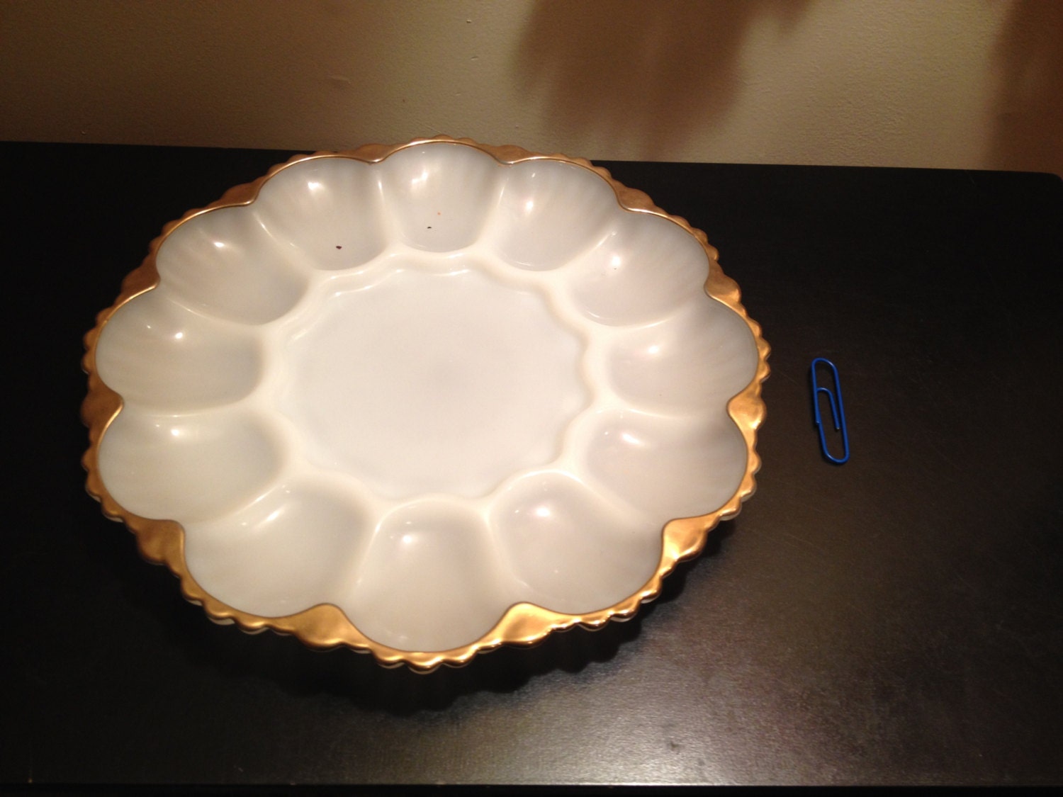 Vintage Blue Milk Glass Deviled Egg Serving Dish by TheVintageGram