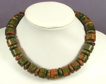 Necklace Unakite 18mm Rondells 925 NSEP5142
