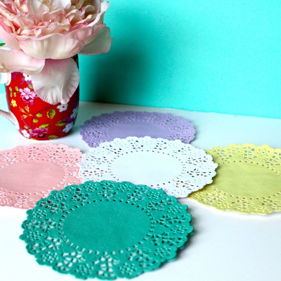 10, party projects pack doilies  Colourful 4  doilies, craft decor, craft doilies,tea of  paper paper