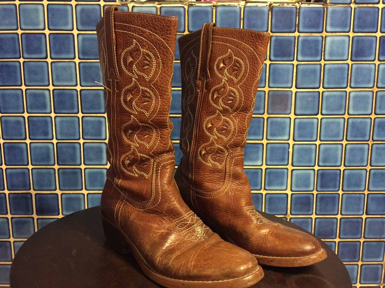 Supple Inlaid Leather Cowgirl Boots 7-1/2 by RomeoMcCluett on Etsy