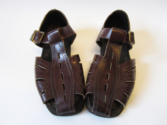 Vintage Mens Leather Sandals Brown Genuine Leather Huarache Sandals ...