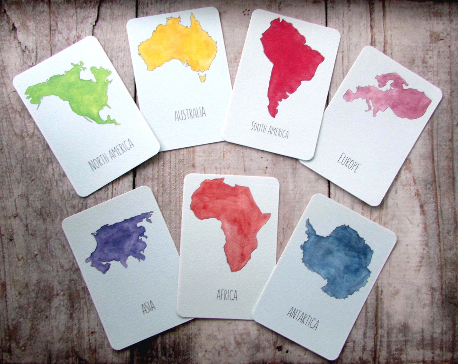 7 Continents Flash Cards Educational World Map Wall Art