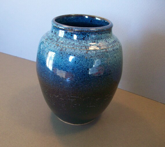 Stoneware wide mouth vase teal blue by OzStudio45 on Etsy