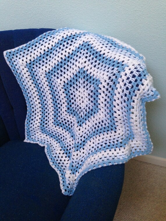 Hexagon crochet Baby Blanket in baby blue and by knotesandknots