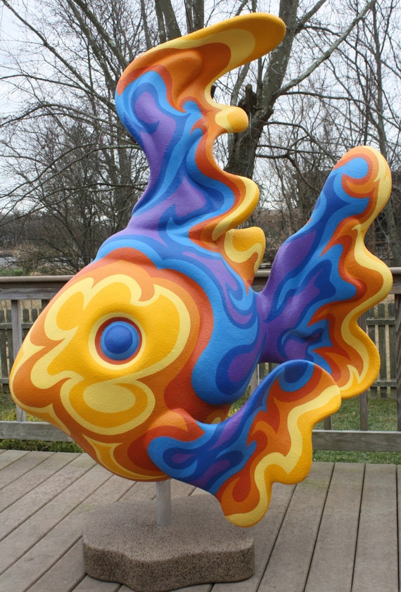 Items similar to Large sculpture hand carved, psychedelic fish on Etsy