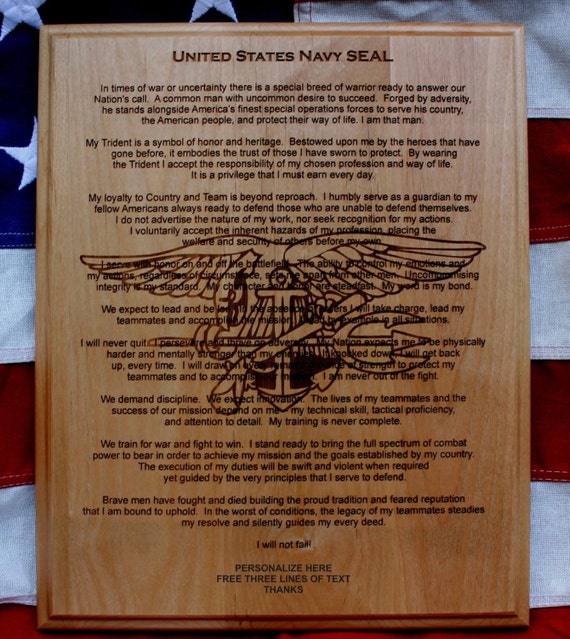 Personalized U.S. Navy Seal Creed Plaque solid wood 10.5 x 13