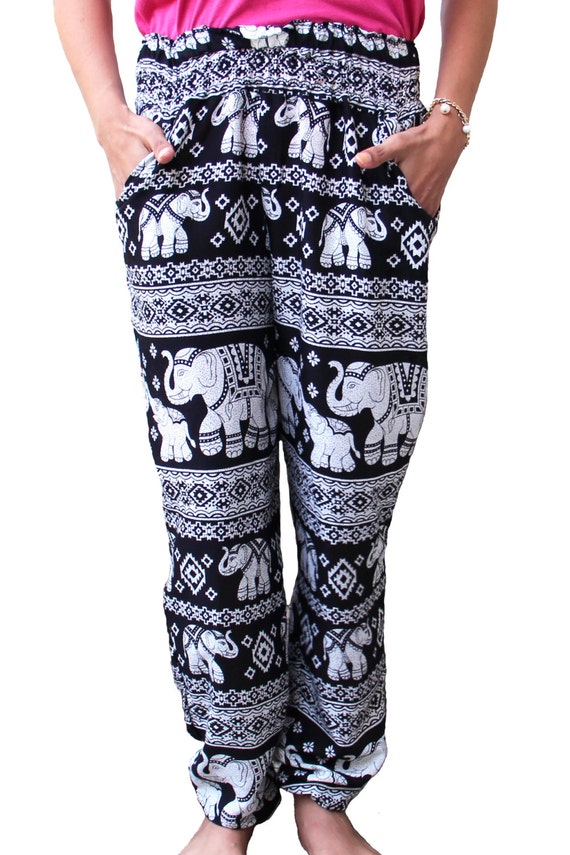 Double Stitched Harem Womens Elephant Slim Pants Boho Harem Black Rayon Hippie Yoga Pants