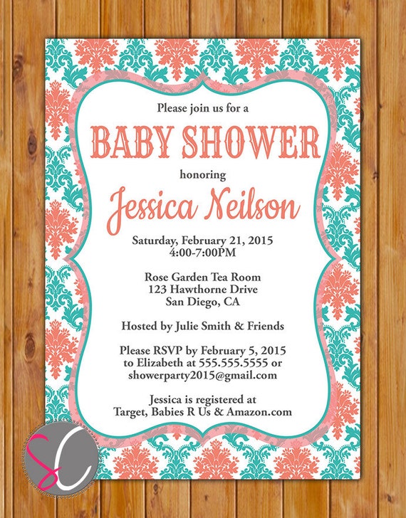 Coral And Teal Baby Shower Invitations 7