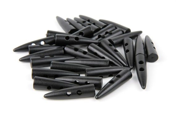 24 Black Toggle Horn Shaped Wood Buttons - 53mm 2.1 inches - 2 holes - 24 pcs
