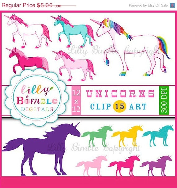 50% off Unicorn clipart for birthdays, crafts and design. Rainbow Unicorns and Silhouettes INSTANT DOWNLOAD Il_570xn