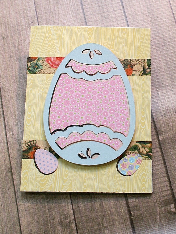 Items similar to Pastel DieCut Easter Egg Easter Greeting Card 4