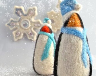 Needle Felting Kit, DIY gift, Craft Kit, Winter Penguin, wool ornament, White, blue, holiday decor, felt tree ornament, beginner, how to