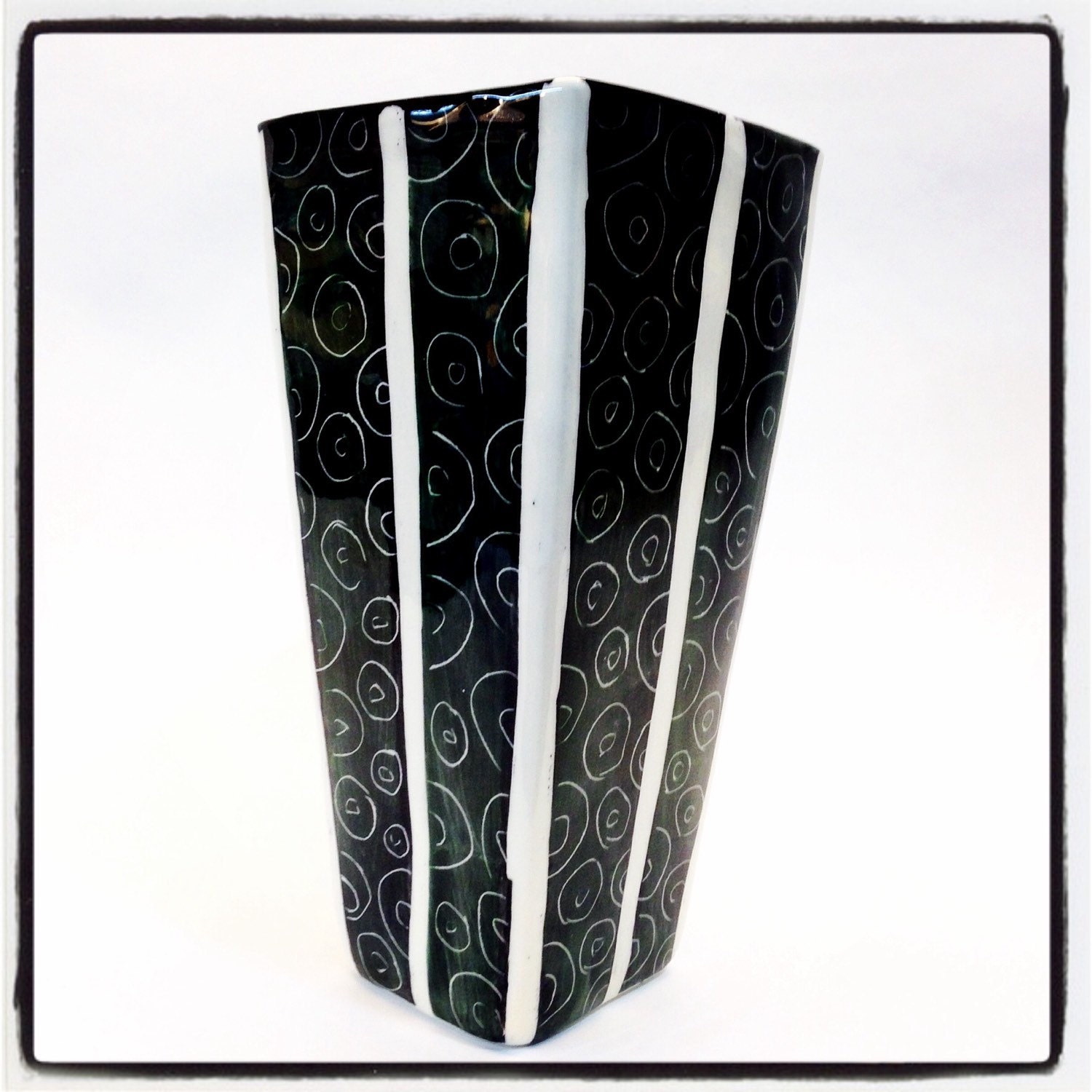 Extra Large Square Vase with graphic black and white pattern.