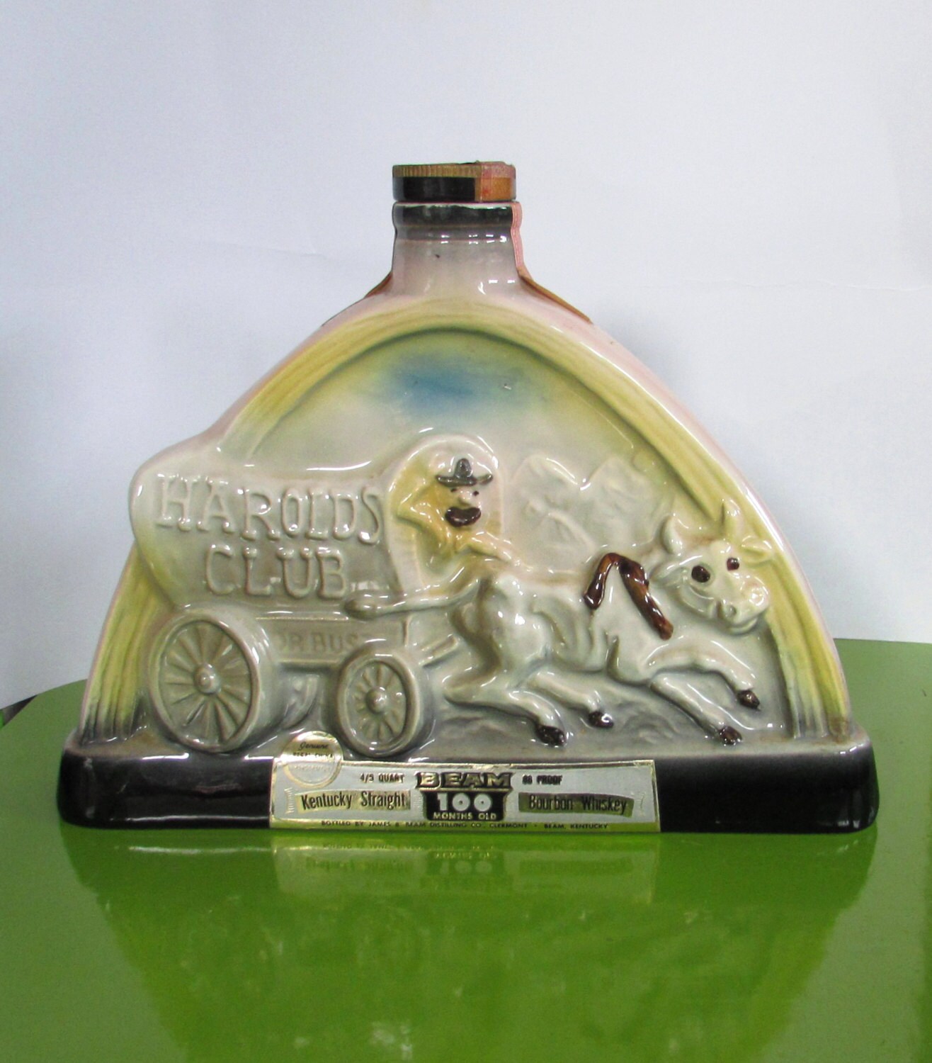 Vintage 1969 Jim Beam decanter Harolds Club Covered Wagon