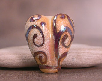 Lampwork Glass Focal Bead Heart Ivory with Terra Scrolls Divine Spark Designs SRA LeTeam