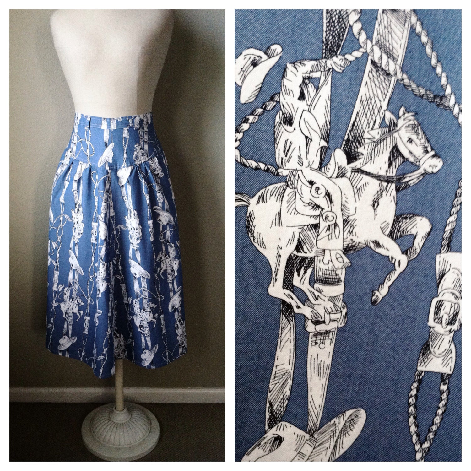 Denim If You Do Cowboy Print High Waist Skirt