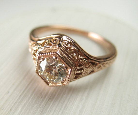 Filigree Antique Vintage Engagement Diamond Ring Rose Gold