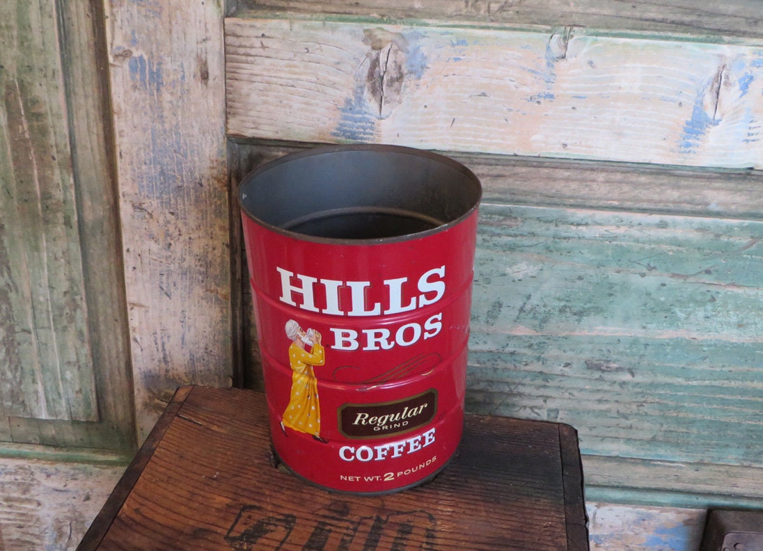 Vintage Hills Bros Coffee Tin 2 Lb Red Can Brand 1960s
