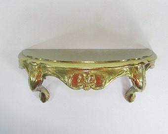 Vintage Wall Shelf, Gold Hanging Shelf, Hollywood Regency Display Shelf