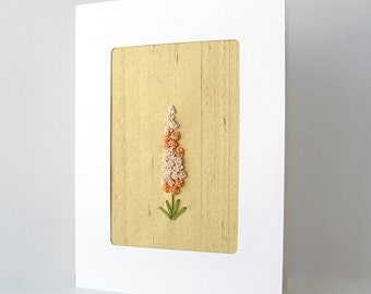 Golden anniversary card, 50th anniversary card, peach flowers card, embroidered card, botanical card, keepsake card, silk ribbon card