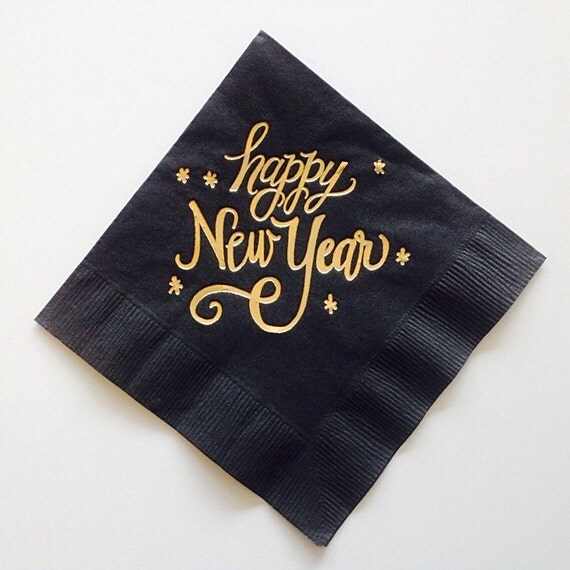 Gold Foiled Happy New Year Napkins by LHCalligraphy on Etsy