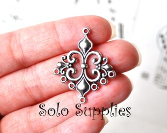 20 Fleur De Lis Chandelier Components Antiqued Silver 29x35mm