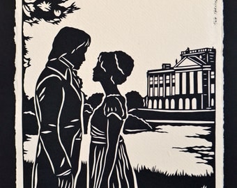 PRIDE AND PREJUDICE Papercut - Elizabeth and Darcy at Pemberley - Hand-Cut Silhouette