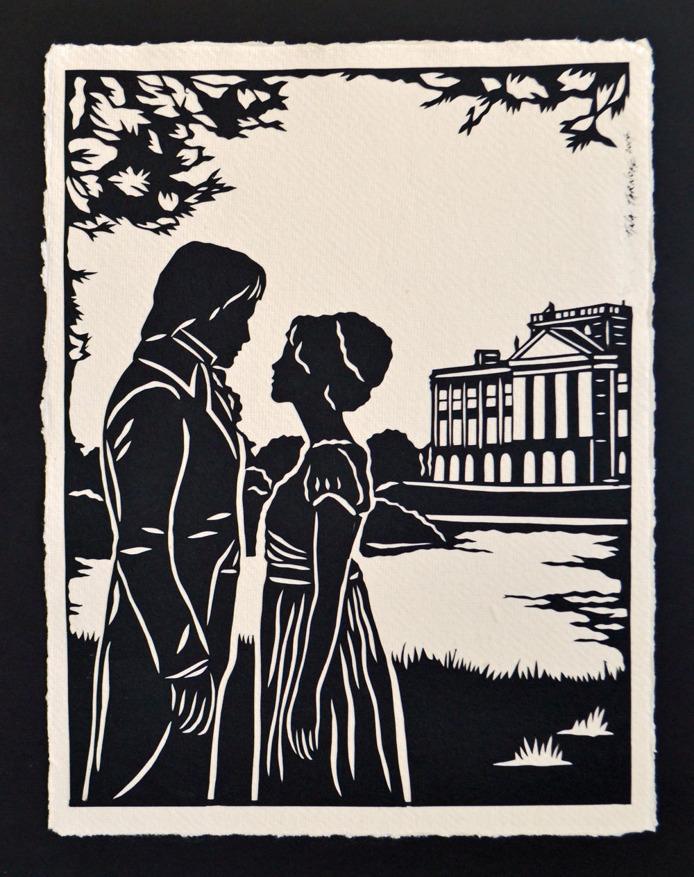 PRIDE AND PREJUDICE Papercut Elizabeth and Darcy at