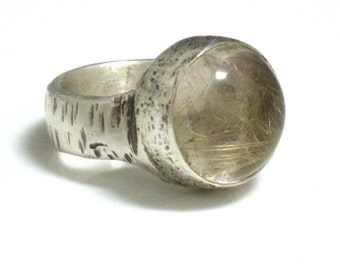 Rutilated Quartz Ring, Golden Rutilated Quartz, Raw Sterling Silver Stone Ring, Handmade Silver Ring, Rutile Quartz Ring, Gemstone Ring