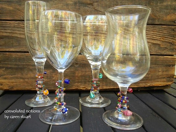 beaded wine glass charms set handmade with glass beads